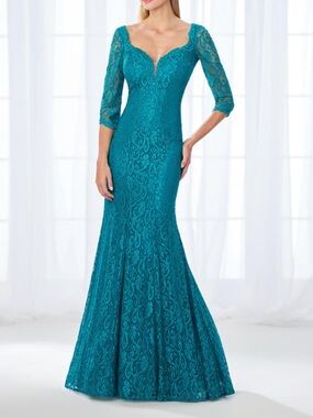 NWT Cameron Blake by Mon Cheri Teal Lace Mermaid Gown 118677 Size 16W